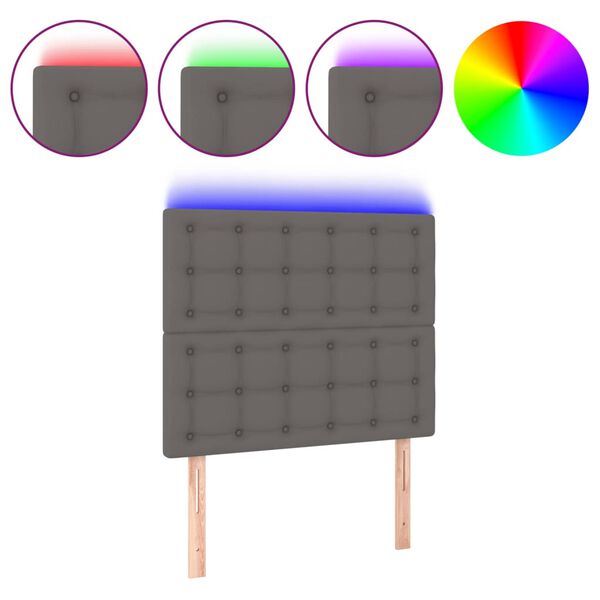 vidaXL Galvūgalis su LED, pilkas, 90x5x118/128cm, dirbtinė oda