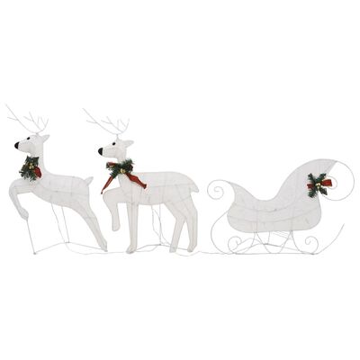 vidaXL Kalėdų dekoracija elniai ir rogės, baltos spalvos, 140 LED