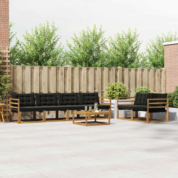 vidaXL Lauko sofos komplektas su pagalve 7 pcs Natūrali ir juoda