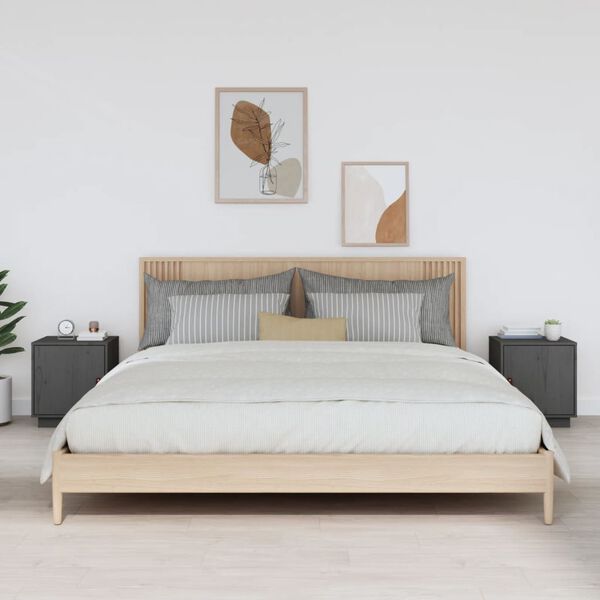 vidaXL Naktinės spintelės, 2vnt., pilkos, 40x34x45cm, pu&scaron;ies masyvas