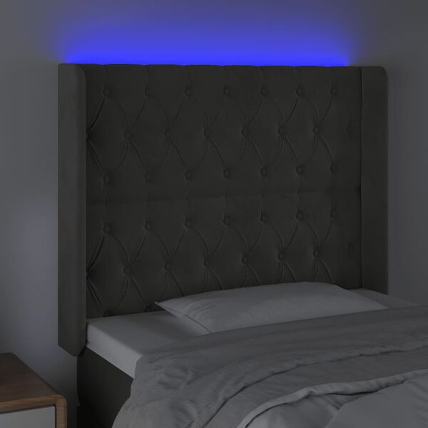 vidaXL Galvūgalis su LED, tamsiai pilkas, 93x16x118/128cm, aksomas