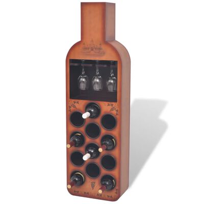 vidaXL Vyno butelių laikiklis, butelio formos, 12 butelių, rudas