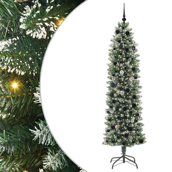 vidaXL Dirbtinis lieknas Kalėdų medis su 300 LED Žalia ir balta 210 cm