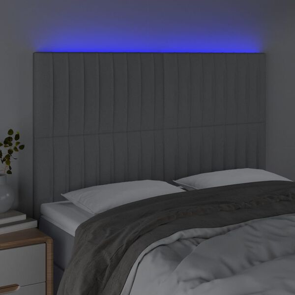 vidaXL Galvūgalis su LED, &scaron;viesiai pilkas, 144x5x118/128cm, audinys