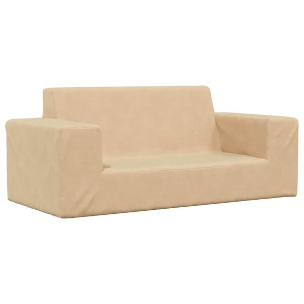 vidaXL Dvivietė vaikiška sofa, kreminės spalvos, minkštas pliušas