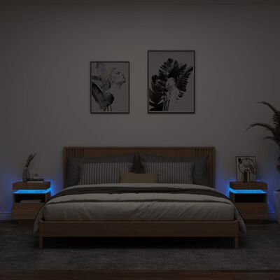 vidaXL Naktinės spintelės su LED, 2vnt., ąžuolo, 40x39x48,5cm