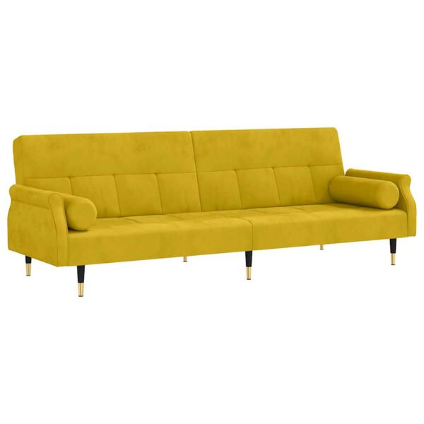 vidaXL Sofa-lova su pagalvėlėmis, geltonos spalvos, aksomas