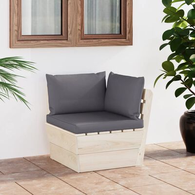 vidaXL Kampinė sodo sofa iš palečių su pagalvėlėmis, impregnuota eglė