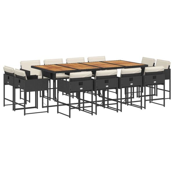 vidaXL Sodo komplektas su pagalvėlėmis, 13 dalių, juodas, poliratanas