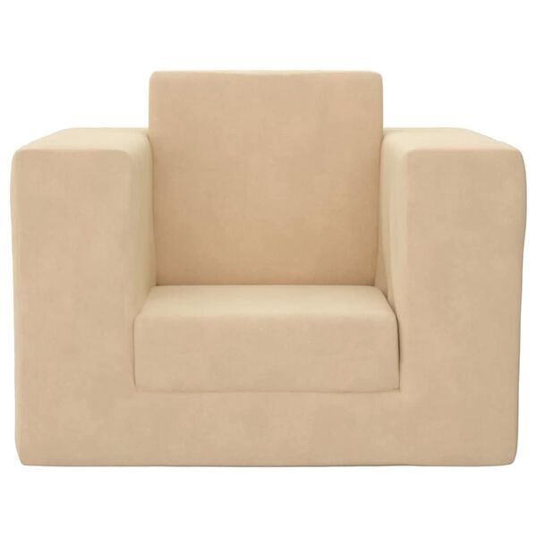 vidaXL Vaiki&scaron;ka sofa-lova, kreminės spalvos, mink&scaron;tas pliu&scaron;as