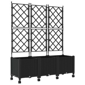 vidaXL Sodo vazonas su treliu ir ratais 3 vnt. Juoda 120 x 40 x 149 cm