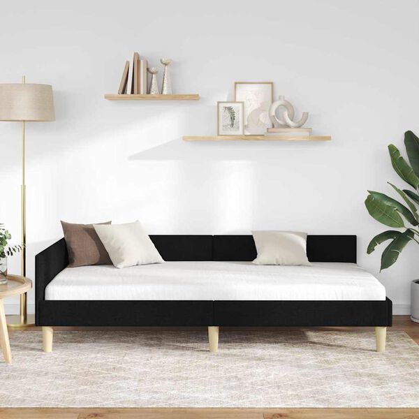 vidaXL Kampinė lovos konstrukcija Juoda 90 x 190 cm audinys