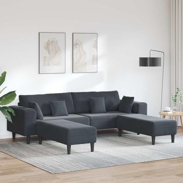 vidaXL Sofa su pagalve 3 pcs Tamsiai pilka Aksomas