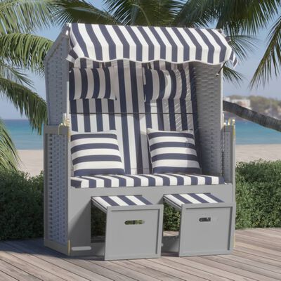 vidaXL Paplūdimio kėdė, mėlyna/balta, poliratanas/mediena