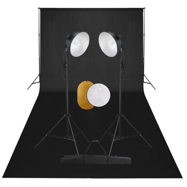 vidaXL Fotostudijos komplektas su &scaron;viestuvais, fonu ir reflektoriumi