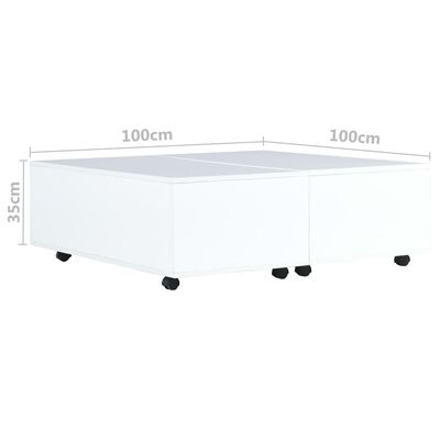 vidaXL Kavos staliukas, baltos spalvos, 100x100x35 cm, labai blizgus