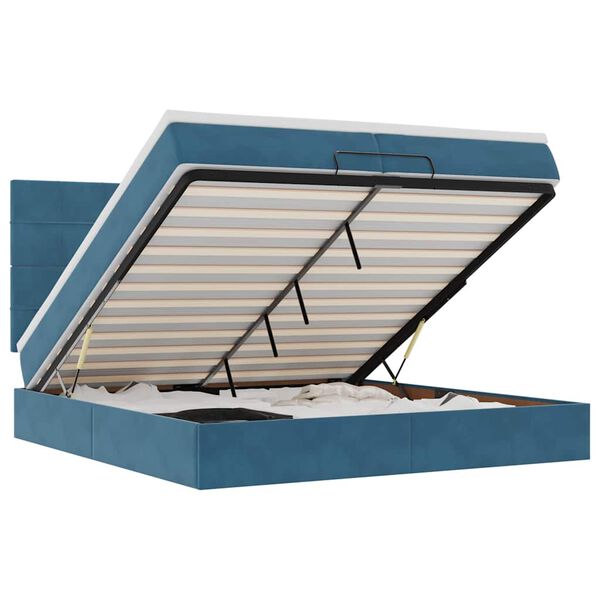 vidaXL Osmanų lovos rėmas su čiužiniais, mėlynas, 200x200cm, aksomas