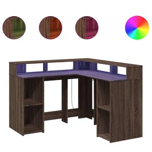 vidaXL Ra&scaron;omasis stalas su LED, rudas ąžuolo, 130x130x91cm, mediena