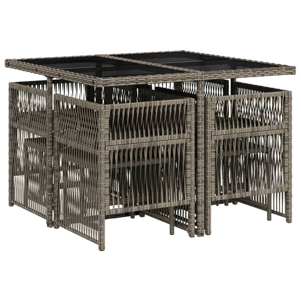 vidaXL Sodo komplektas su pagalvėlėmis, 9 dalių, pilkas, poliratanas