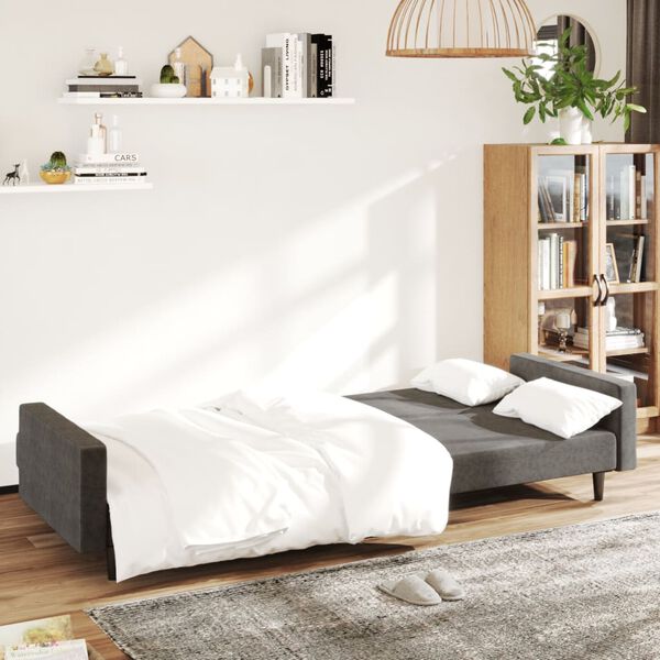vidaXL Dvivietė sofa-lova, tamsiai pilkos spalvos, aksomas