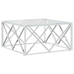 vidaXL Kavos staliukas, 80x80x40cm, nerūdijantis plienas ir stiklas