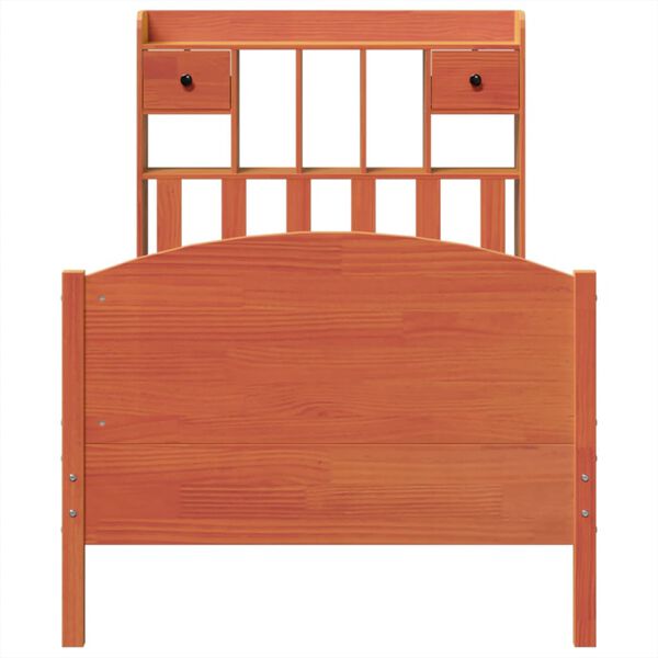 vidaXL Lova be čiužinio/su knygų lentyna, vaško ruda, 100x200cm, pušis