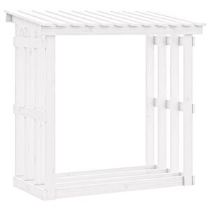 vidaXL Stovas malkoms, baltas, 108x64,5x109cm, pu&scaron;ies medienos masyvas
