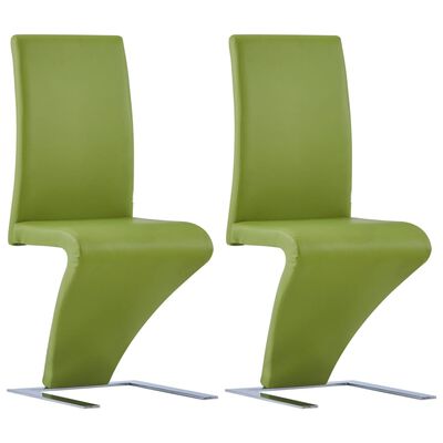vidaXL Valgomojo kėdės, 2vnt., žalios, dirbtinė oda, zigzago formos