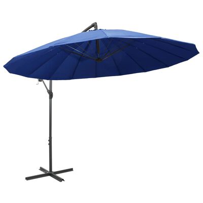 vidaXL Kabantis skėtis nuo saulės, mėlynas, 3m, aliuminio stulpas