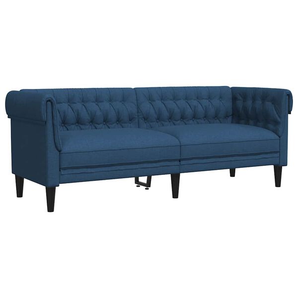 vidaXL Trivietė chesterfield sofa, mėlynos spalvos, audinys