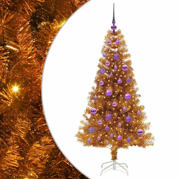 vidaXL Kalėdų eglutė su 150 LED s stovu Auksinė 150 cm PET