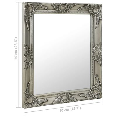 vidaXL Sieninis veidrodis, sidabrinis, 50x60cm, barokinis stilius