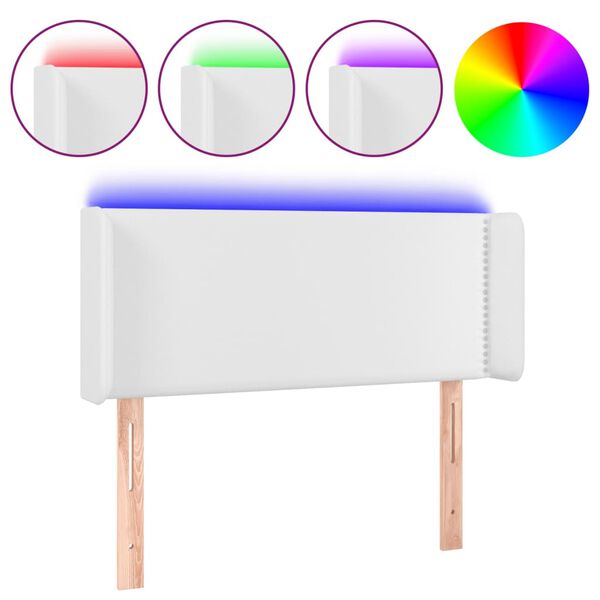vidaXL Galvūgalis su LED, baltos spalvos, 83x16x78/88cm, dirbtinė oda