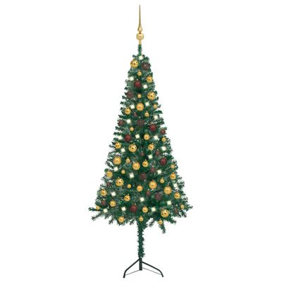 vidaXL Kampinė Kalėdų eglutė su LED/žaisliukais, žalia, 120cm, PVC
