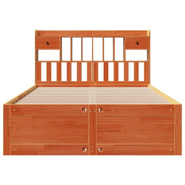 vidaXL Lova su knygų spinta be čiužinio, ruda, 140x190cm, pu&scaron;is