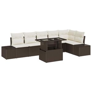 vidaXL Sodo Sofų Rinkinys su pagalve su saugykla 7 pcs Ruda ir kreminė