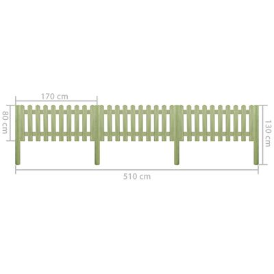 vidaXL Apsauginė tvora, 5,1m, 130cm, 6/9cm, impregnuota pušies mediena