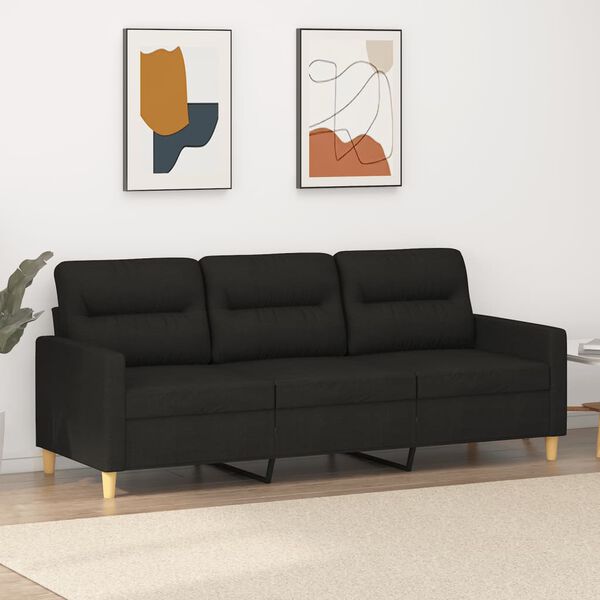 vidaXL Trivietė sofa, juodos spalvos, 180cm, audinys