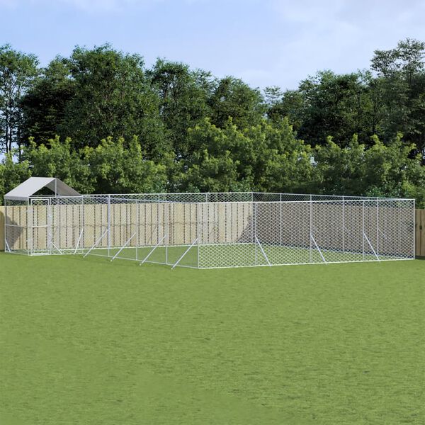 vidaXL Lauko voljeras &scaron;unims su stogu, sidabrinis, 10x8x2,5m, plienas