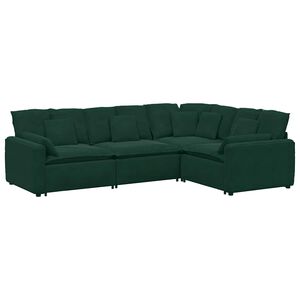 vidaXL Modulinė sofa su pagalvėlėmis, aksominė, tamsiai žalia