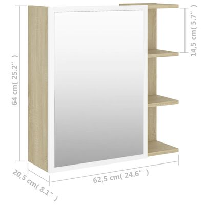 vidaXL Veidrodinė vonios spintelė, balta/ąžuolo, 62,5x20,5x64cm, MDP