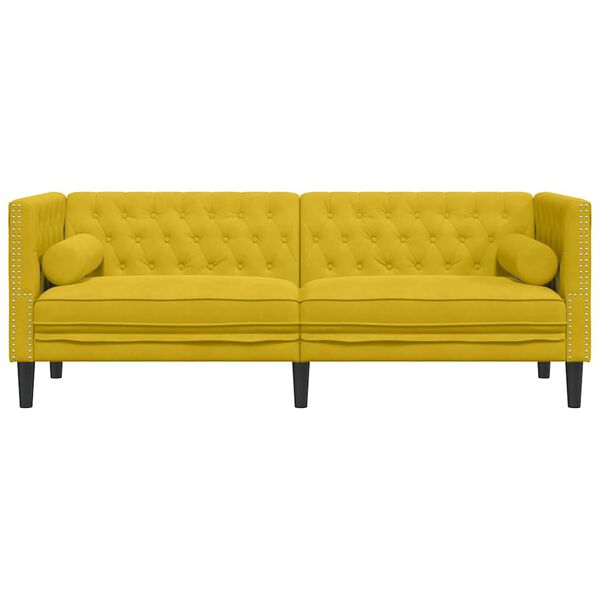 vidaXL Trivietė chesterfield sofa su pagalvėlėmis, geltona, aksomas