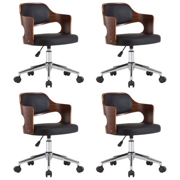 vidaXL Valgomojo kėdės, 4vnt., juodos, lenkta mediena ir dirbtinė oda
