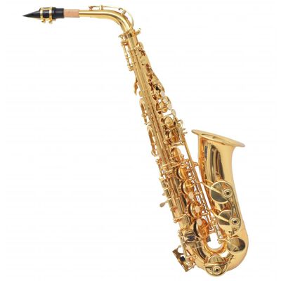 vidaXL Alto saksofonas, geltonas žalvaris su aukso sp. laku, Eb