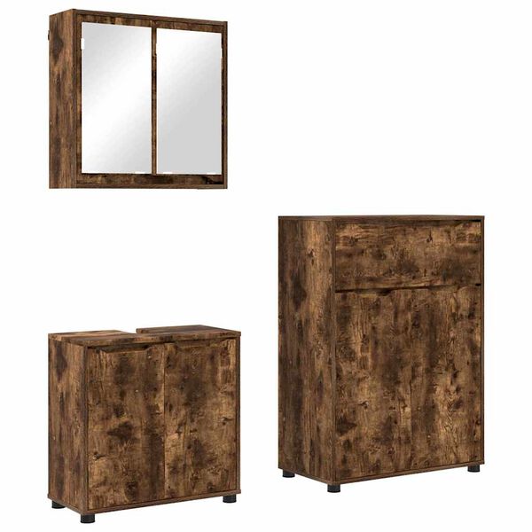 vidaXL Vonios baldų rinkinys 3 pcs Rūkyta ąžuolas Apdirbta mediena