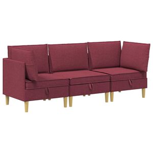 vidaXL Modulinė sofa su laikymo vieta 3 vnt. Vyno raudona Audinys
