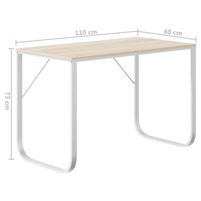 vidaXL Kompiuterio stalas, baltos ir ąžuolo spalvos, 110x60x73cm, MDP
