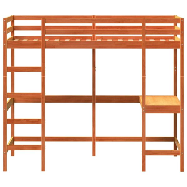 vidaXL Aukšta lova su rašomuoju stalu, vaško ruda, 90x190cm, pušis