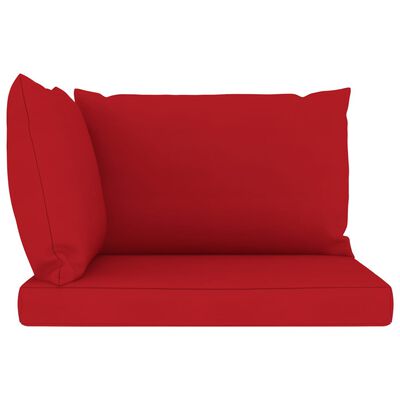vidaXL Dvivietė sodo sofa iš palečių su raudonomis pagalvėlėmis, pušis