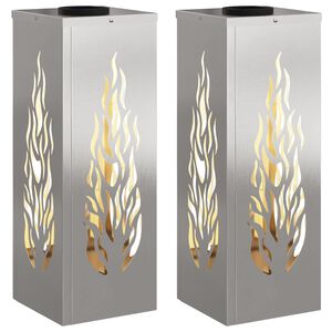 vidaXL Saulės LED &scaron;aligatvio &scaron;viesa 2 vnt. &Scaron;ilta balta 18 x 18 x 50 cm